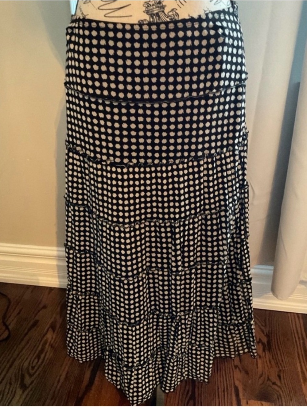 Max Studio Black and White Polka Dot Maxi Skirt